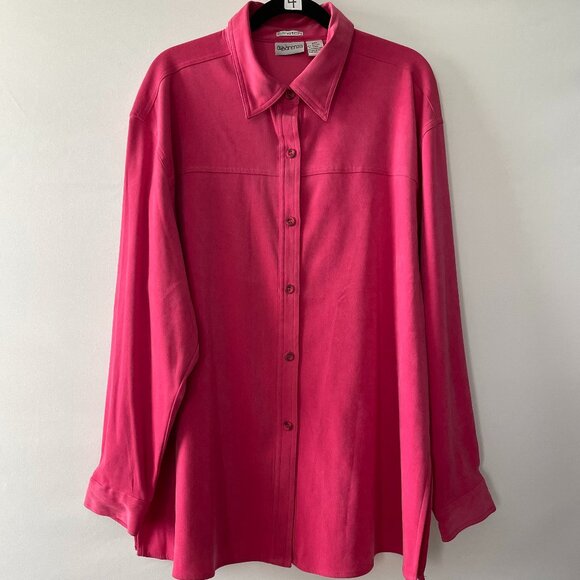 Apparenza Womens Pink Long Sleeve Stretch Classic Preppy Button Up Shirt Sz 22W - Picture 1 of 8